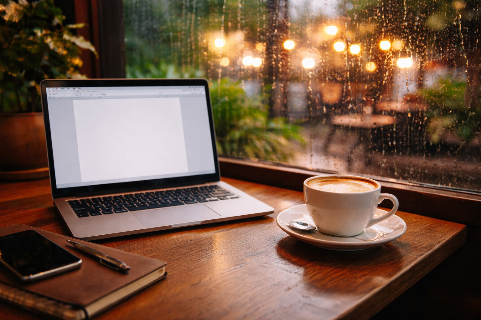 Rainy day café remote work